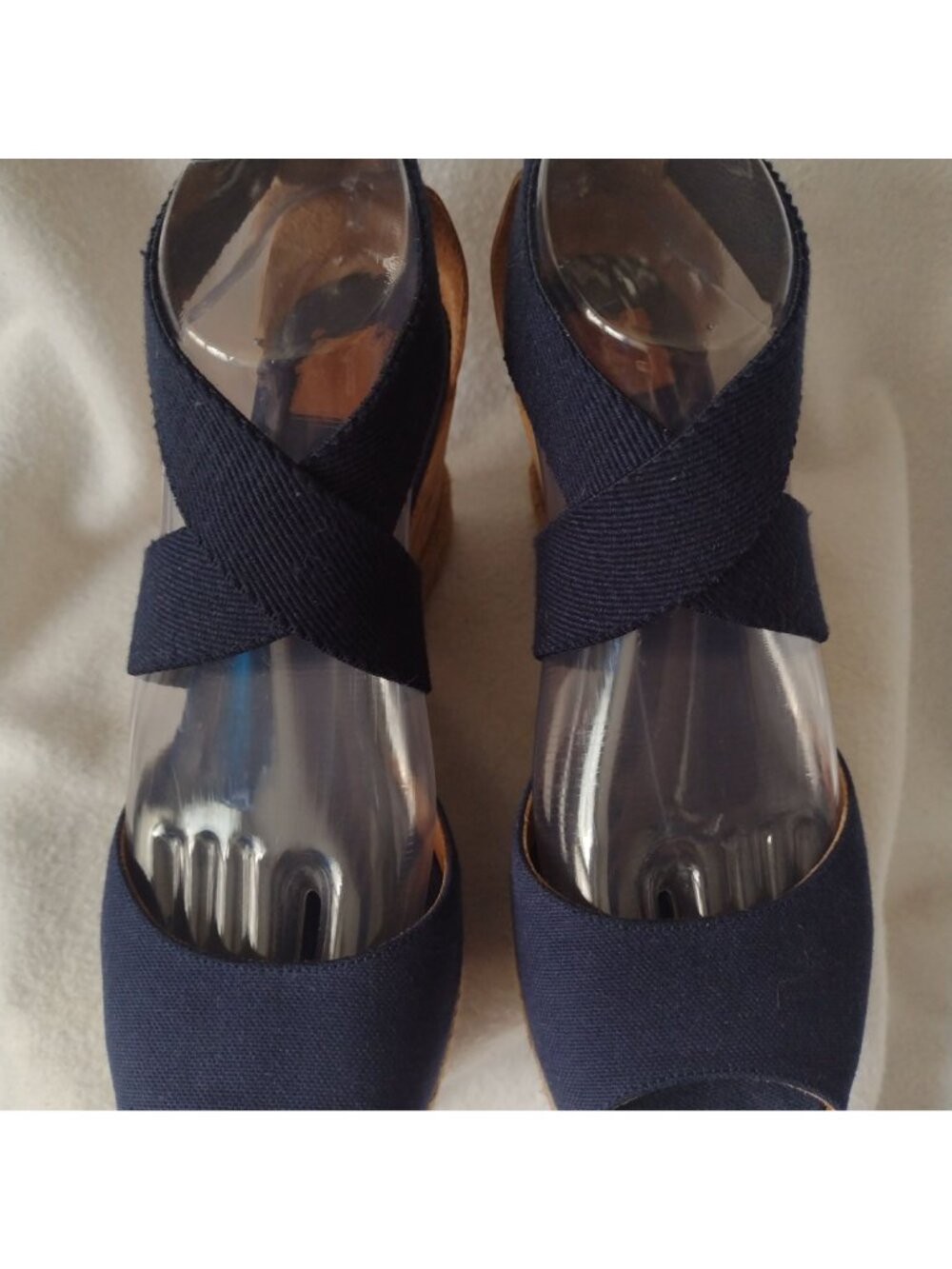 Tory Burch Natanya Wedge Espadrilles 9 Navy Blue Sandals w Elastic Ankle Straps - Picture 8 of 10